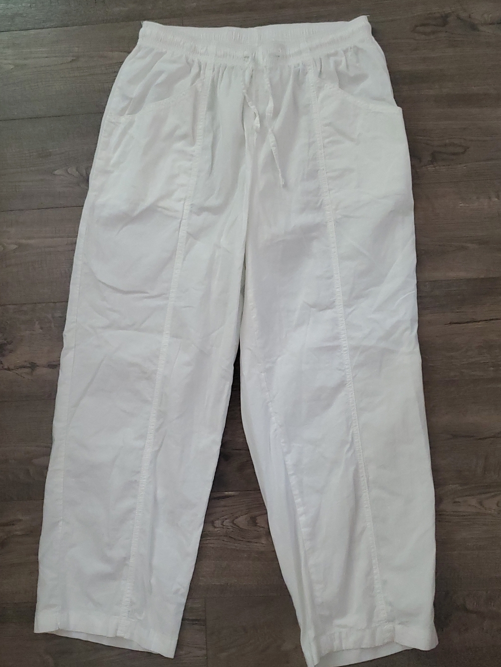 Woman Within White Wide-Leg Drawstring Pants